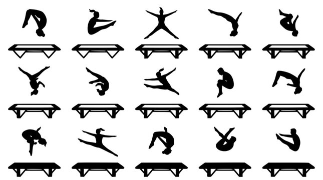 Gymnast performing acrobatic flips and jumps on a trampoline during a dynamic sports performance Isolated on white background