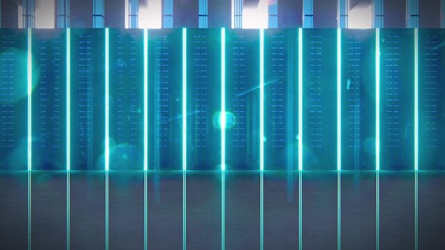 SciFi Data Center Server Wall 4K Seamless Loop. Good for professional corporate website loops, digital infrastructure advertisements, network engineering displays, dark cyber security overlays