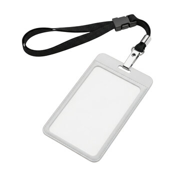 Empty white name badge with lanyard