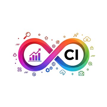 Colorful CI infinity symbol with analytics icon