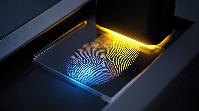Biometric Fingerprint Scan on Glowing Tech Panel