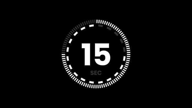 20 second countdown timer, digital circular animation from 20 to 0 seconds on black background.