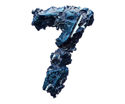 Blue stone number seven isolated on transparent background