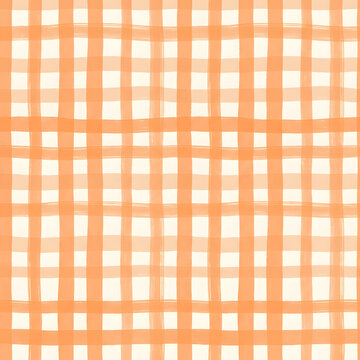Seamless pattern with hand painted orange gingham lines