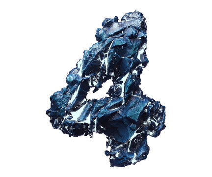 Blue stone number four isolated on transparent background