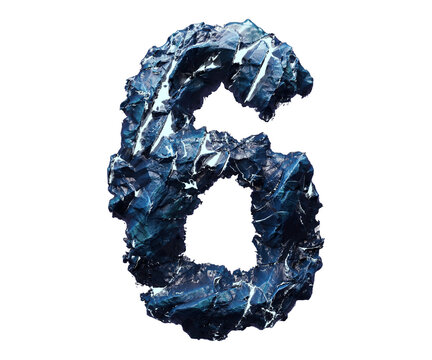 Blue stone number six isolated on transparent background