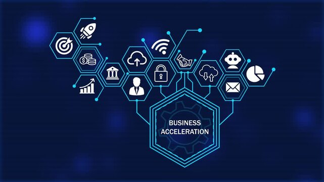 Business Acceleration Concept. Business about diagram Infographics. Business, Technology, Internet and network concept. Strategy Framework for Business Growth concept. 4k video