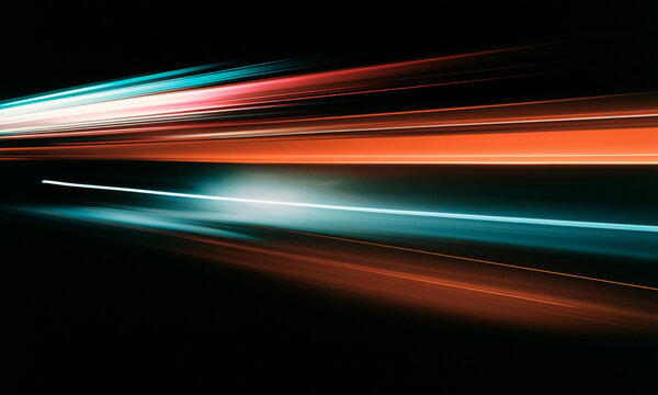 Smooth glowing paths cross the composition with elegant motion and radiant neon colors. The abstract design reflects speed, innovation and modern digital visualization.