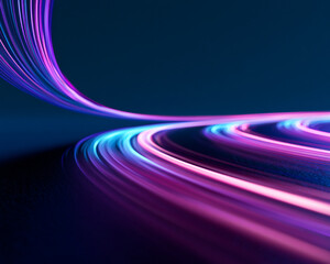 Bright neon light trails race across a dark futuristic background with smooth motion blur. Vibrant glowing lines create a fast technology inspired abstract design for modern projects. © IvanLi