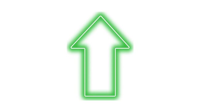 Animated Green Neon Up Arrow on Black Background, Glowing Direction Pointer Motion Graphic Loop