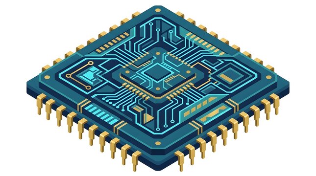 Isometric Illustration of a Modern Digital CPU Processor Microchip