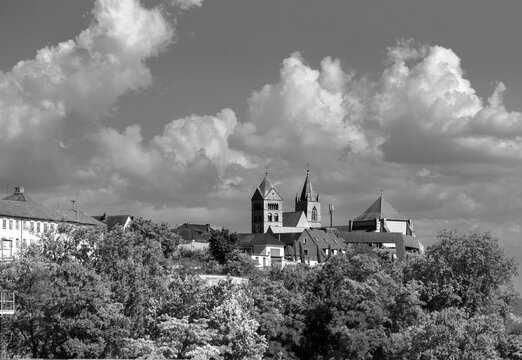 St Stephens Minster in Breisech -  dramatic clouds in black and white