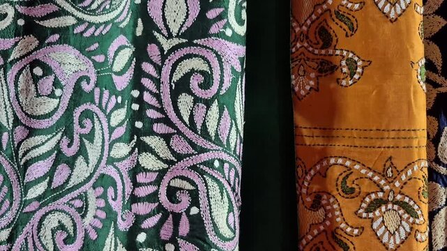 Traditional batik printed fabric from West Bengal, India.