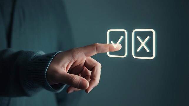 Person touching a digital check mark icon