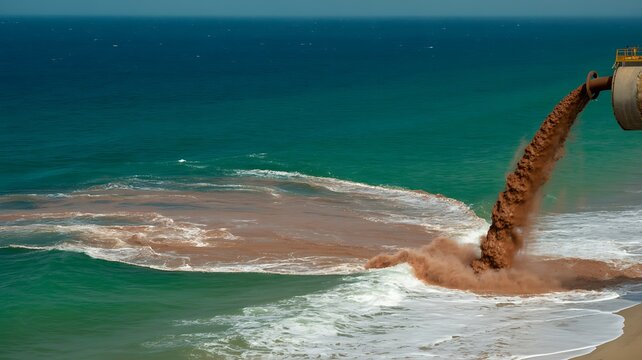 Muddy water flowing into a blue ocean