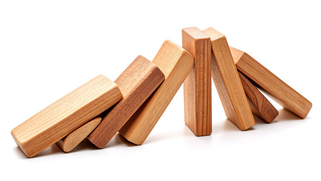 Wooden blocks falling in a domino effect