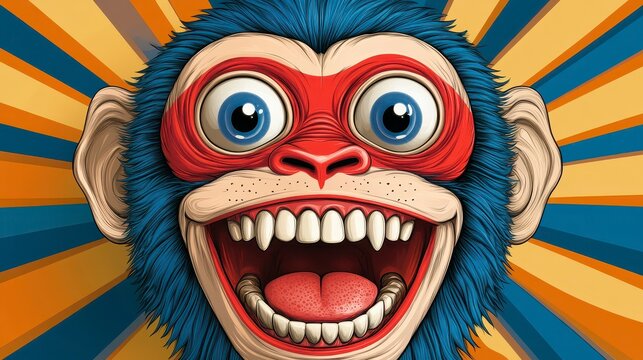 Digital Cartoon Monkey With Retro Background