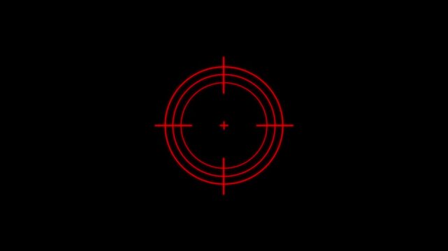 Shooting Target red Icon With Glitch Effect 4k animation of black background and sniper gun goal target symbol icon video.