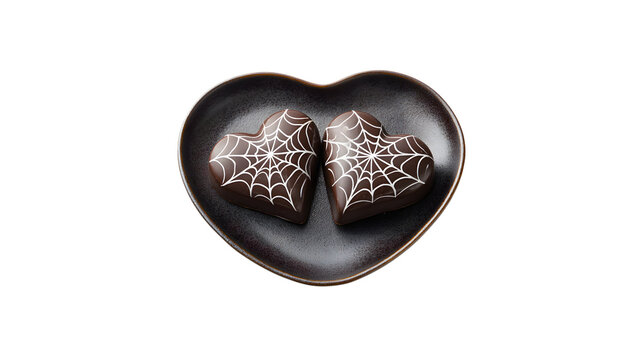 Chocolate heart candies on plate