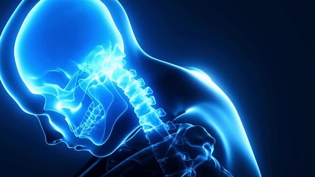 Abstract blue human skeleton anatomy medical science healthcare body structure spine skull internal organs 3D render