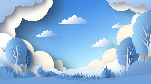 Fluffy white clouds floating in bright blue sky with soft white background