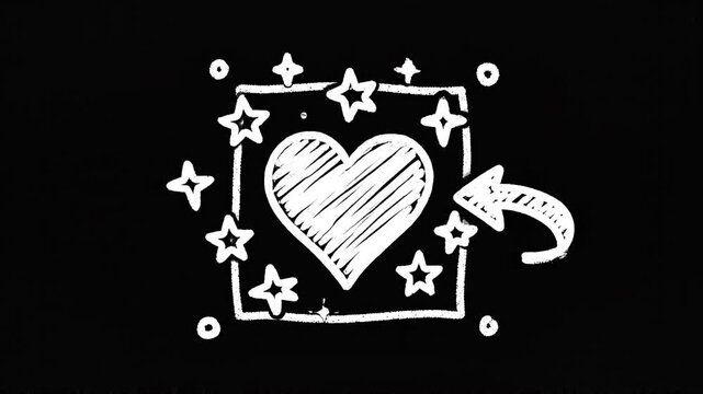 Romantic hand drawn heart surrounded by stars and a curved arrow motion graphic illustration for creative storytelling