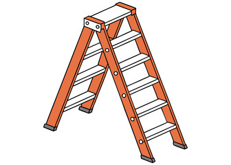 Orange industrial step ladder illustration for maintenance work and construction utility equipment isolated on white © SOULIYA PRO