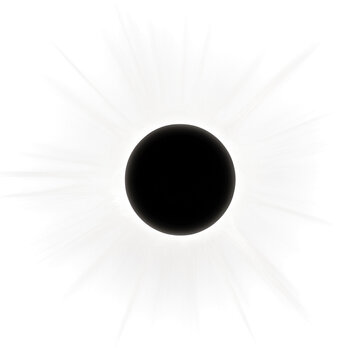 A bright white solar eclipse corona effect isolated on transparent background