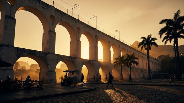Historic Lapa Aqueduct at Sunset in Rio de Janeiro