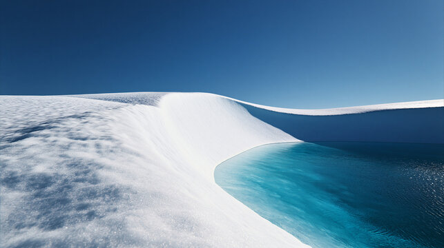 Turquoise Glacial Meltwater Pool in Arctic Snow Landscape