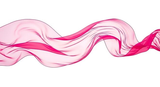 Abstract pink fabric wave flowing design isolated on white background