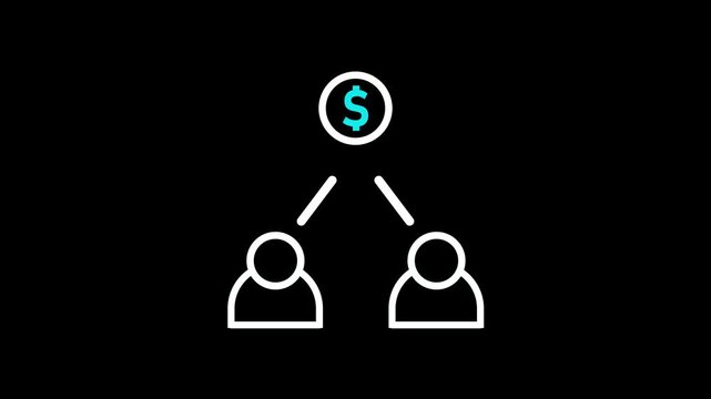 Affiliate Marketing Network Icon Animation with Income Distribution Alpha Channel Transparent Background.Revenue Sharing Icon, Profit Distribution Symbol, Financial Partnership, 4k animation .