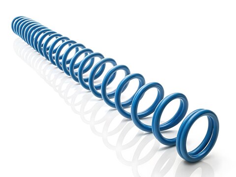 Industrial blue metal coil spring isolated on white background with industrial, engineering