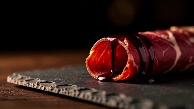Artisan prosciutto on dark slate board.