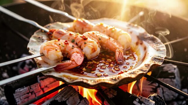 Chargrilled Skewers Over Open Flame.