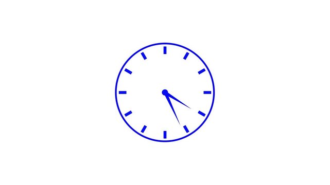 blue color clock icon animation watch stopwatch timer circle wall clock clock dial fast minute hours icon seamless effect footage on white background	