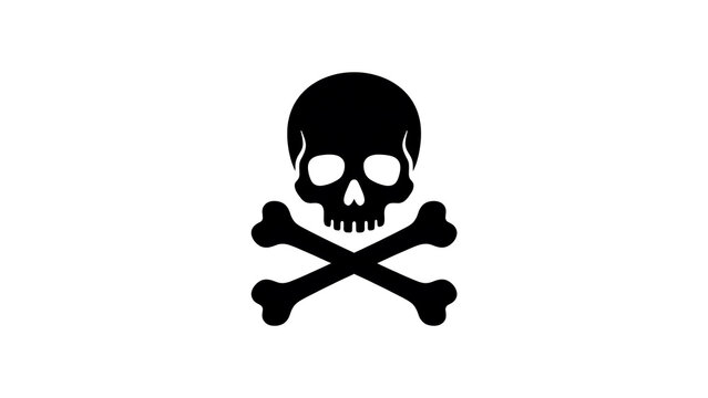 Minimalist black skull and crossbones icon isolated on a white background perfect for halloween party decorations and spooky graphic design project themes