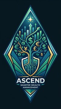 Smarter wealth management logo with currency tree and growth charts