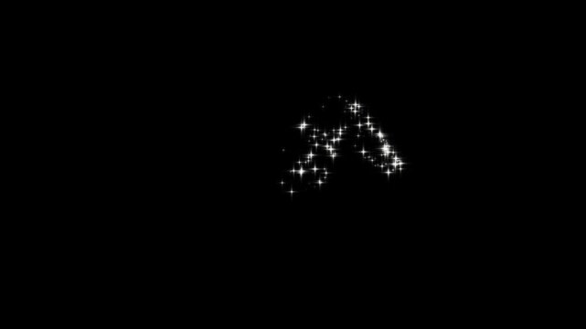 Glowing white glitter particle trail animation, with twinkling star lines, and magic starlight dust burst transition overlay clip for romantic video on dark black screen background 4k asset