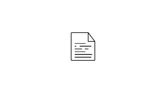 Black line document icon animation on white background. Motion design animated technology logo. Writing and editing file sign.