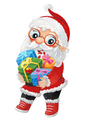 cartoon happy christmas scene with santa claus with presents illustration for kids