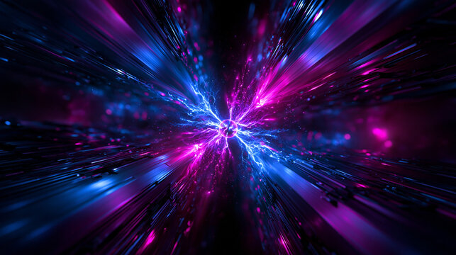 Futuristic Energy Burst with Neon Lightning and Motion Blur