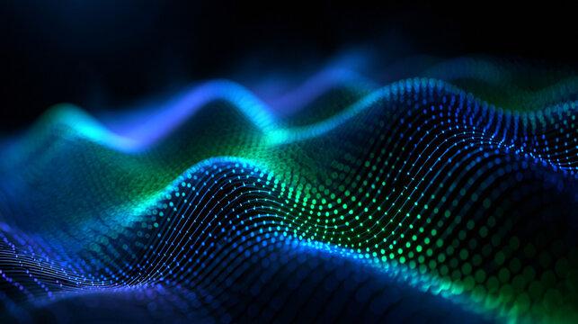 Abstract Digital Data Wave Mesh with Glowing Particles