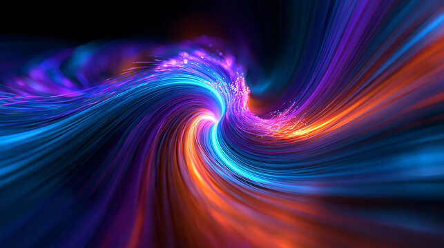 Abstract Glowing Digital Light Trails in Futuristic Swirl