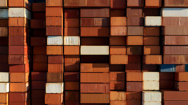 Stacked Cargo Shipping Containers in Aerial View