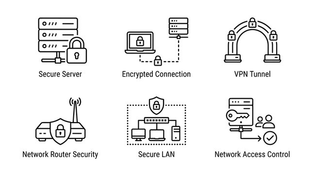 Cybersecurity and Network Protection Line Icon Set