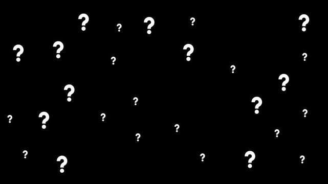 Floating Teal Question Marks On Black Background Animation For Learning And Education. 4k motion video.