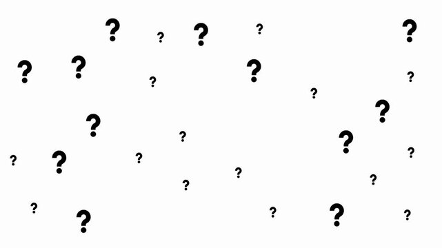 Floating Teal Question Marks On white Background Animation For Learning And Education. 4k motion video.