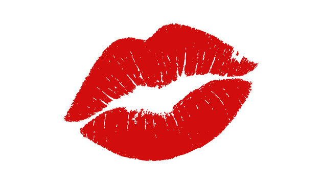 Red lipstick kiss mark with realistic lip print texture. Romantic lipstick imprint creates a bold beauty symbol for Valentine's Day, cosmetics, fashion, branding, and creative design. Clean editable 