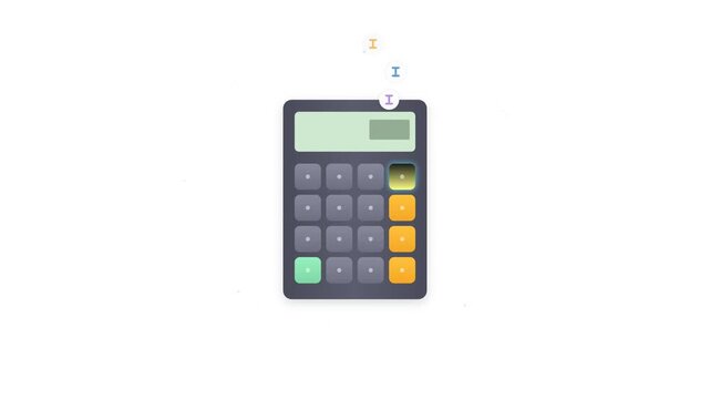 Animated calculator with floating mathematical symbols